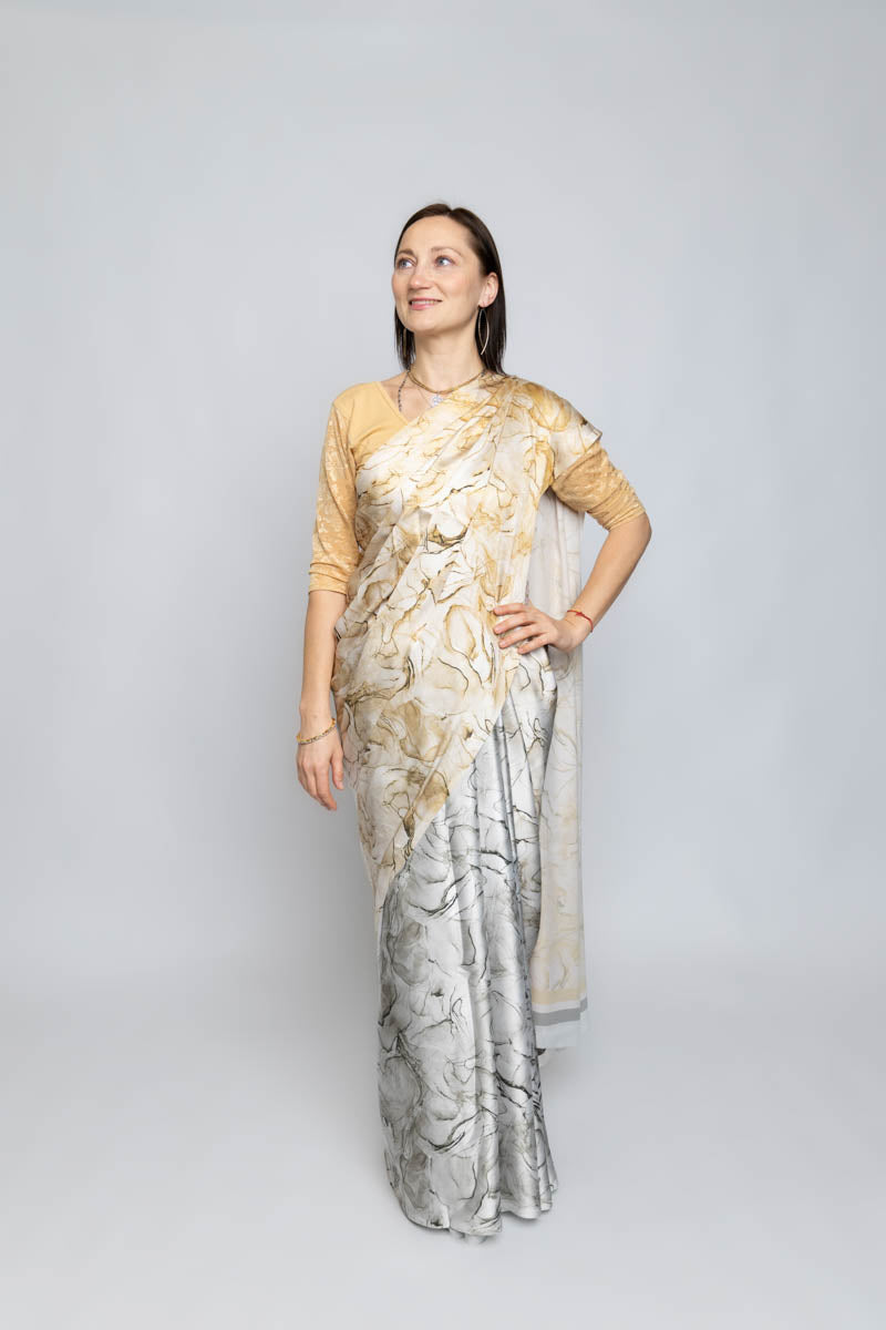 Golden Nectar Faux Crepe Digital Print Saree