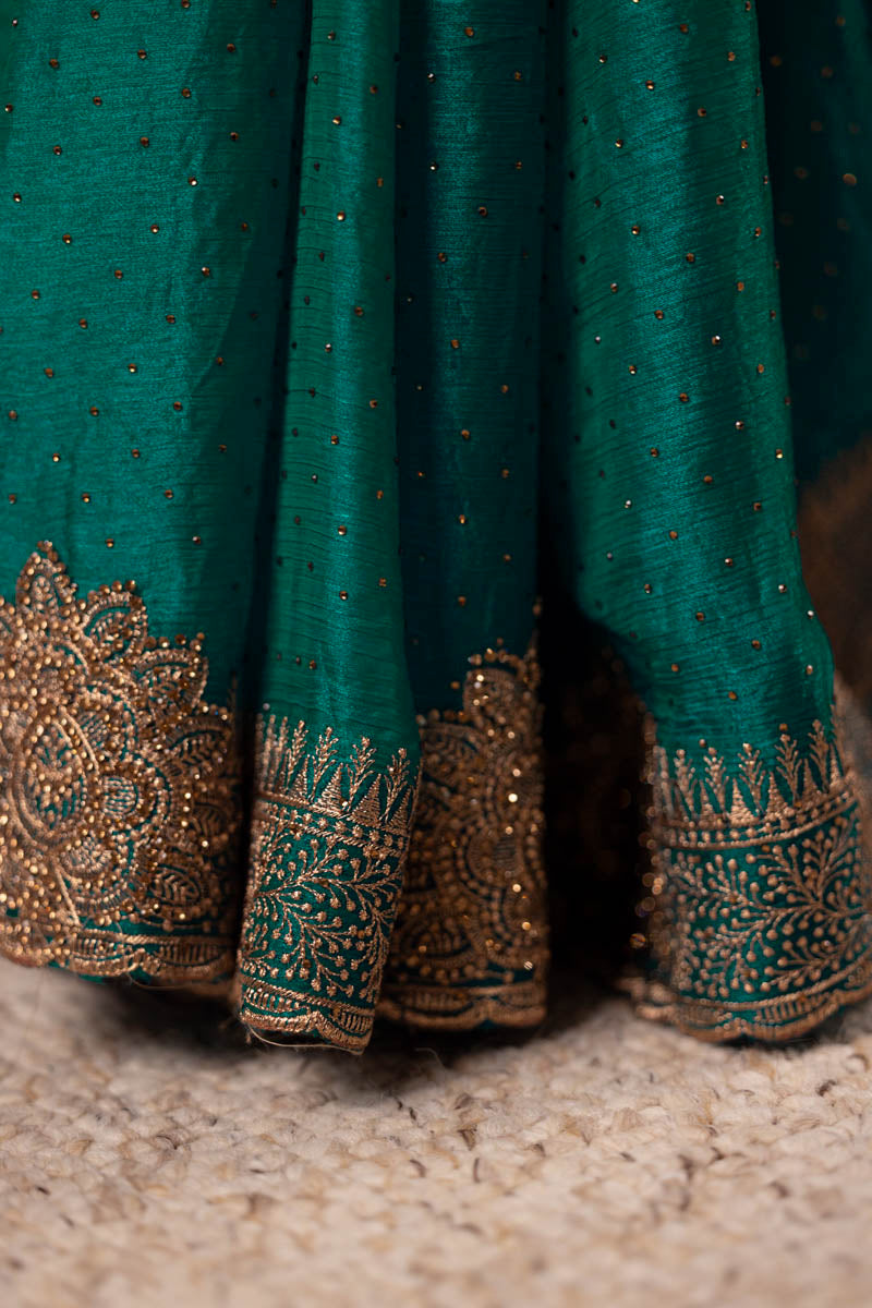 Green Organza Embroidered Saree