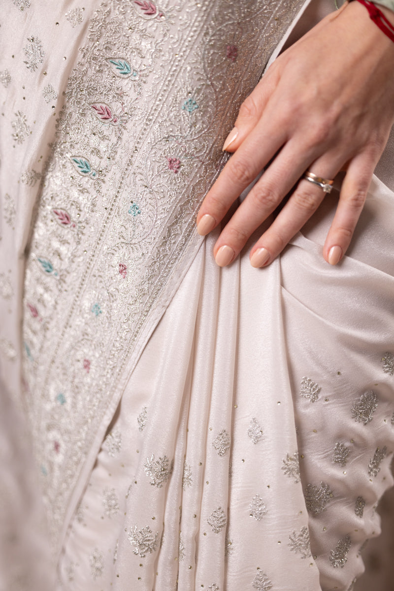 Silver Drop Embroidered Georgette Saree