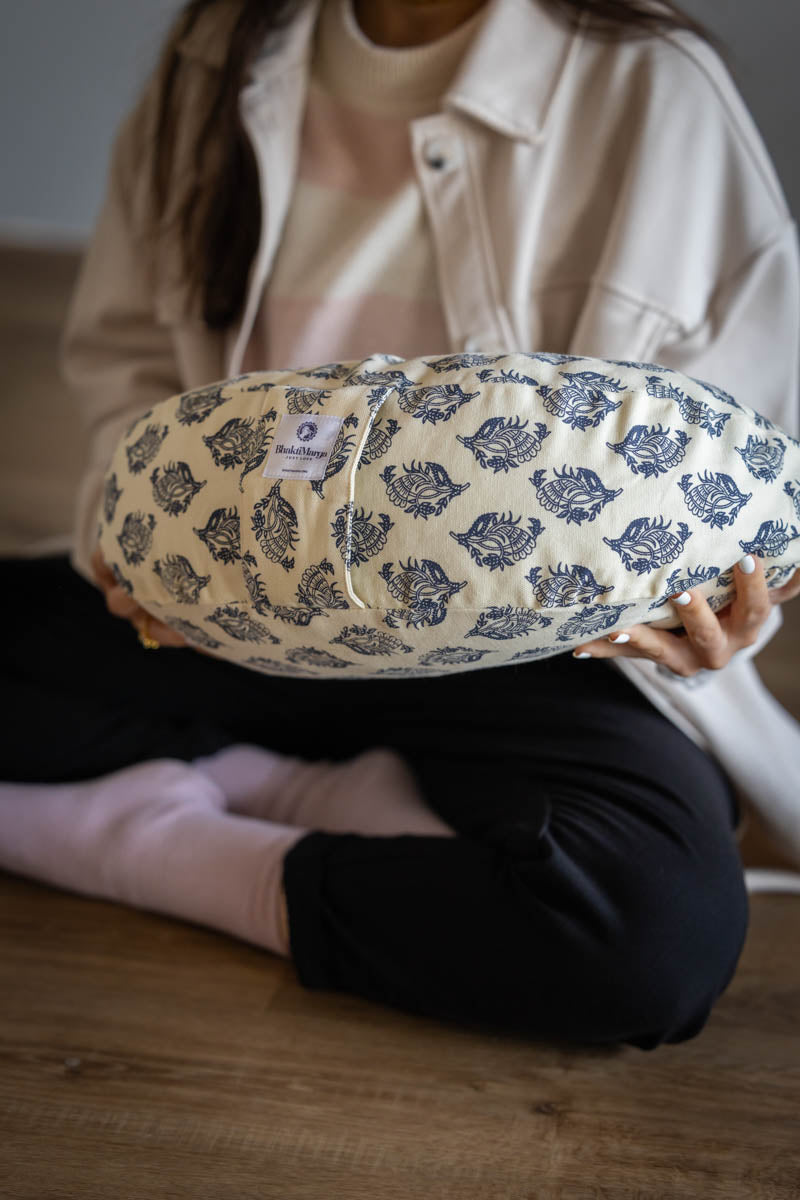 Meditation Cushion, Half-moon, Cream Feathers