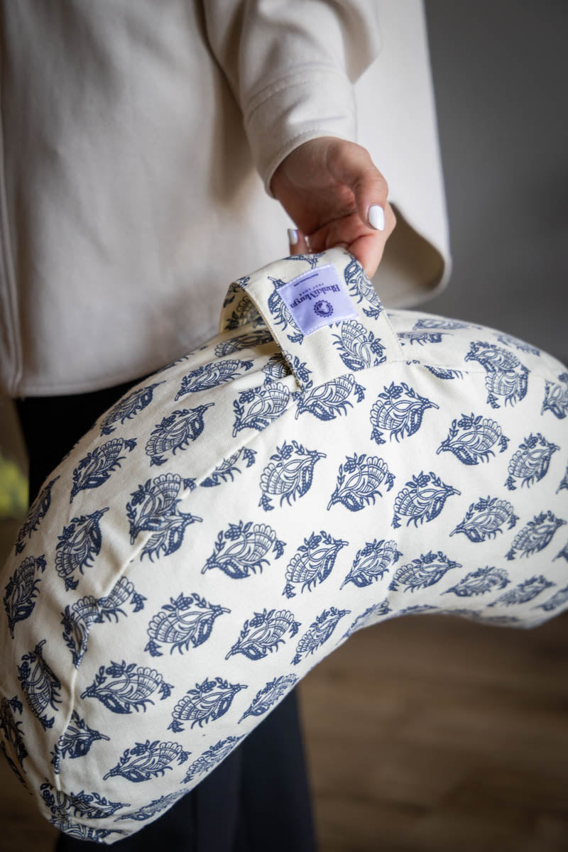 Meditation Cushion, Half-moon, Cream Feathers