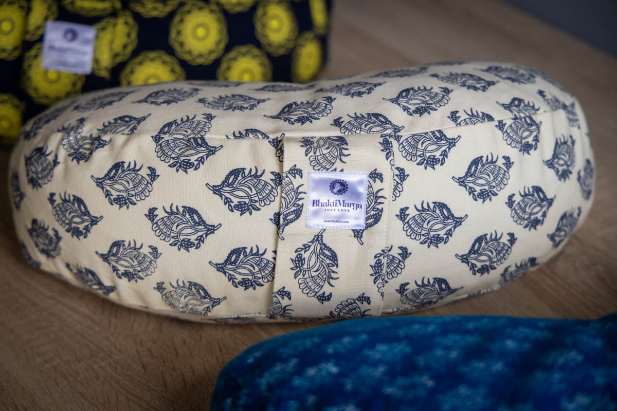 Meditation Cushion, Half-moon, Cream Feathers