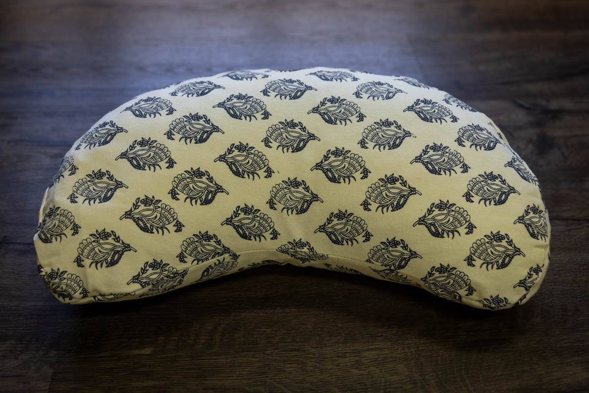Meditation Cushion, Half-moon, Cream Feathers