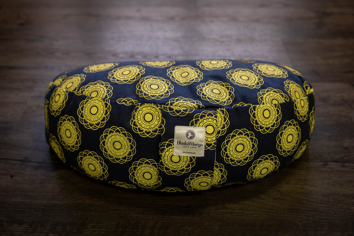Meditation Cushion, Half-moon, Indigo Mandala