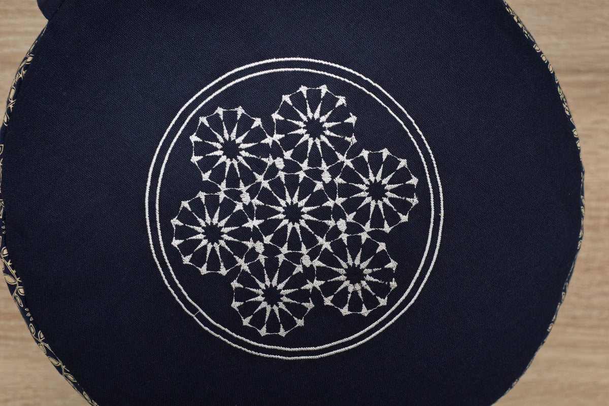 Meditation Cushion, Full-round, Indigo Dahlia