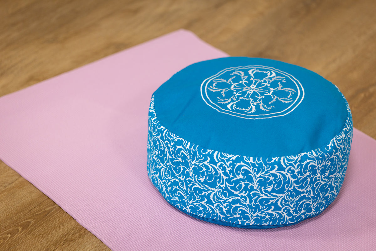 Meditation Cushion, Full-round, Turquoise Verbena