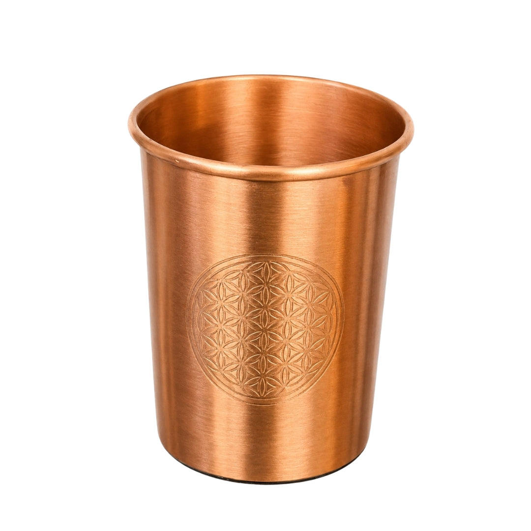 Copper cup, Flower of Life, matte brushed, 300 ml