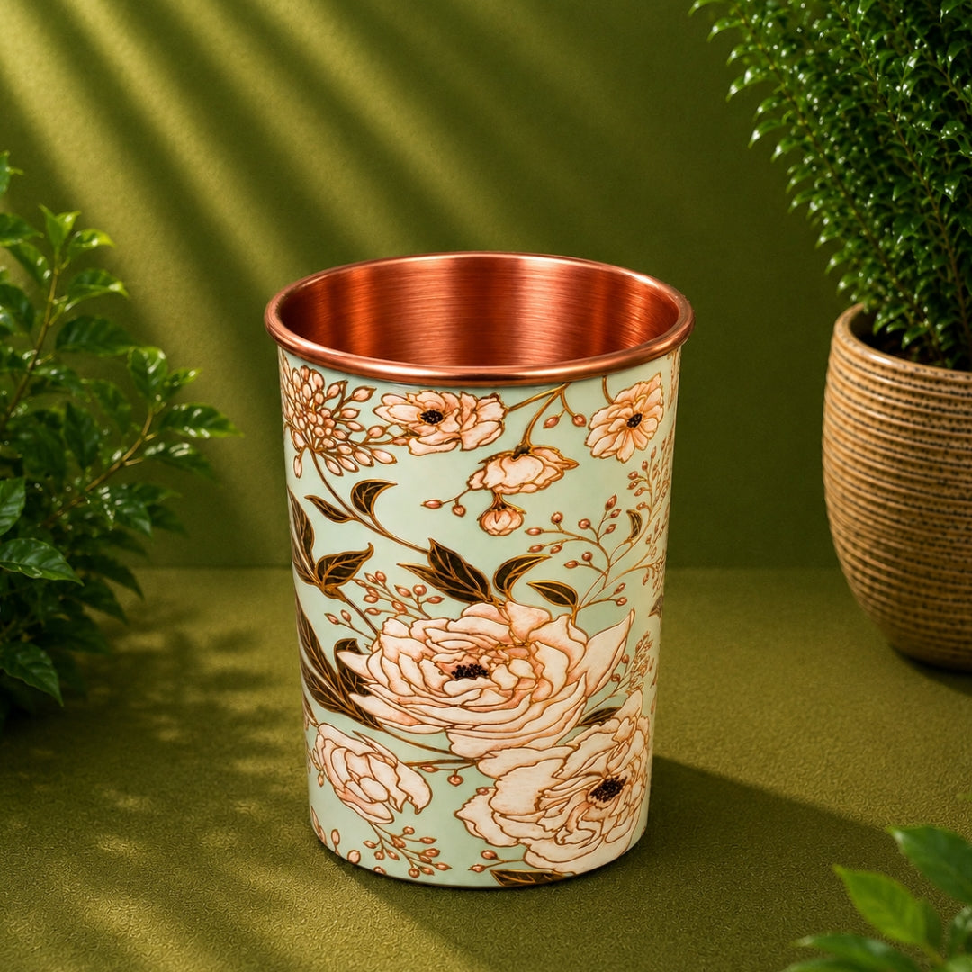Copper mug with floral design, colourful, 300 ml