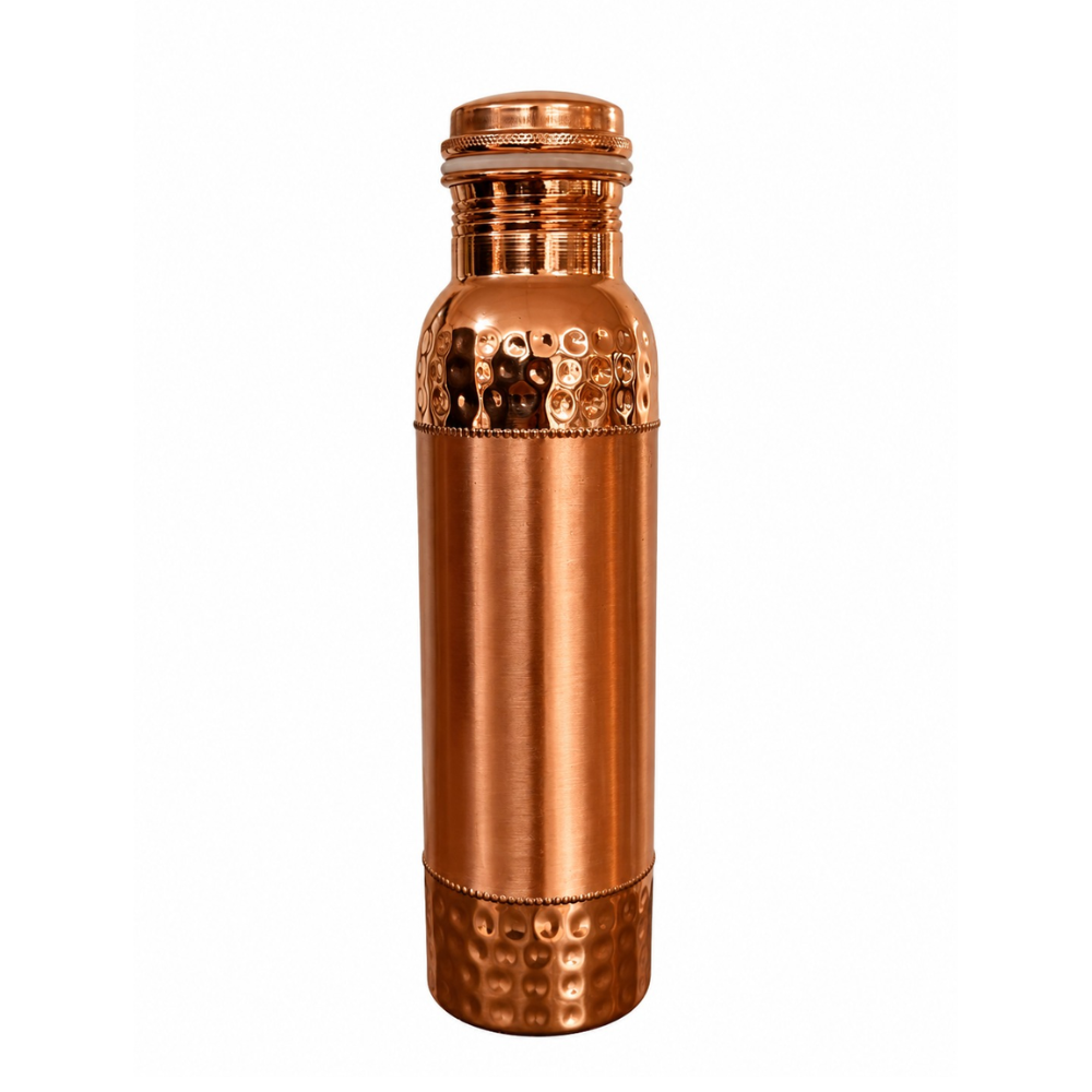 Copper water bottle, hammered high, matte finish, 950 ml