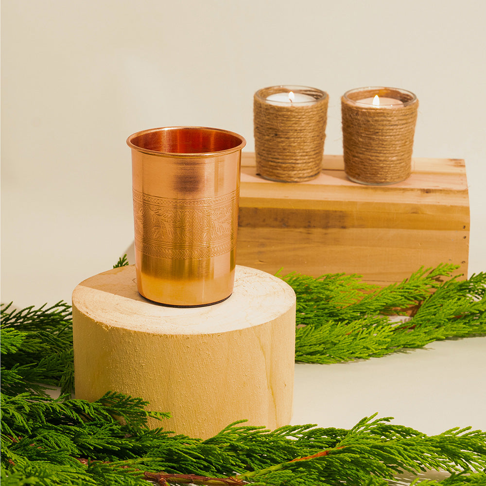Copper mug with floral rim, 300ml