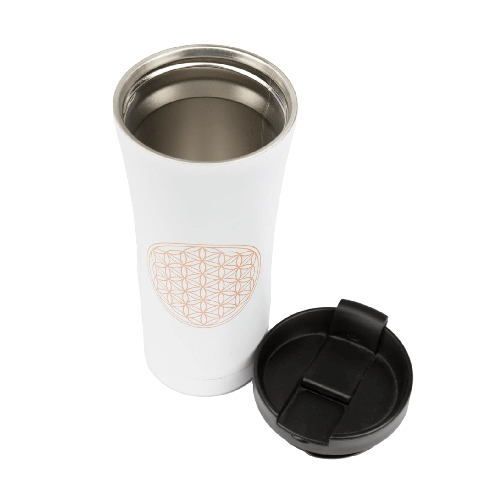 Tazza termica in acciaio inox BIG, 480ml, FIORE DELLA VITA, bianco