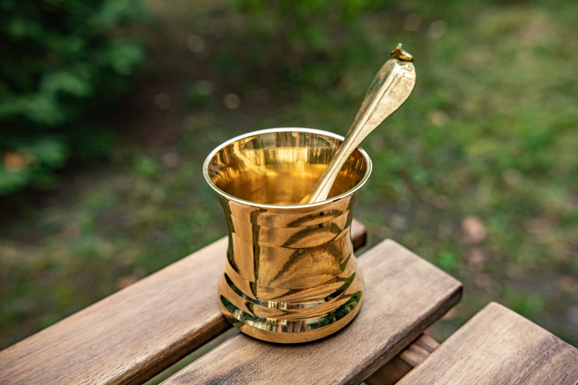 Brass Puja Cup (Pancha Patra), heavy, with feet