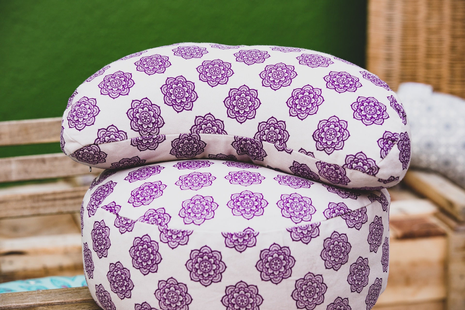 Meditation Cushion, Half-moon, Pink Mandala