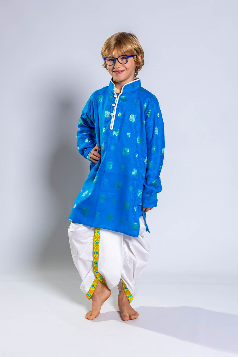 Sapphire Blue Jacquard Kurta Set, 26 size