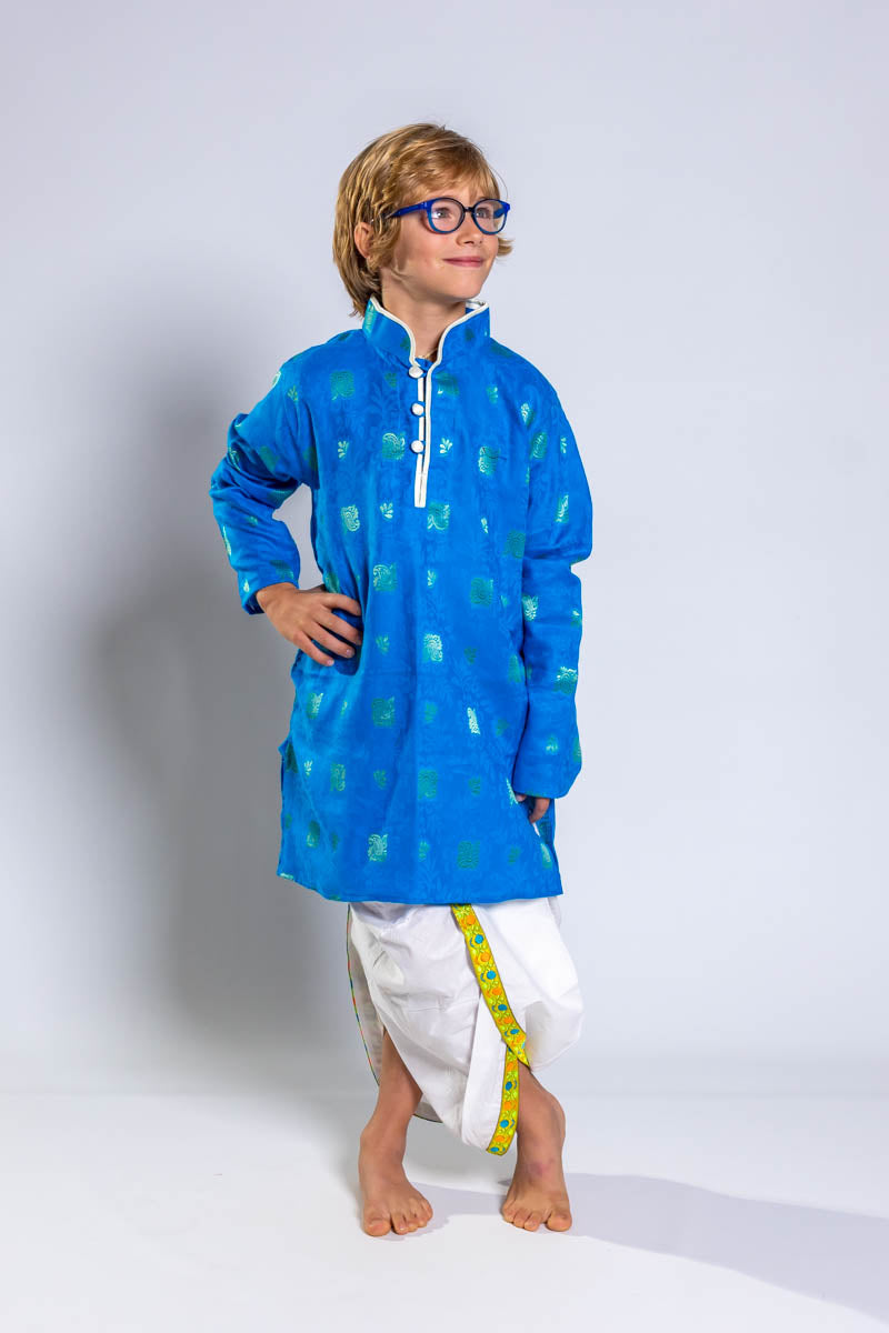 Sapphire Blue Jacquard Kurta Set, 26 size