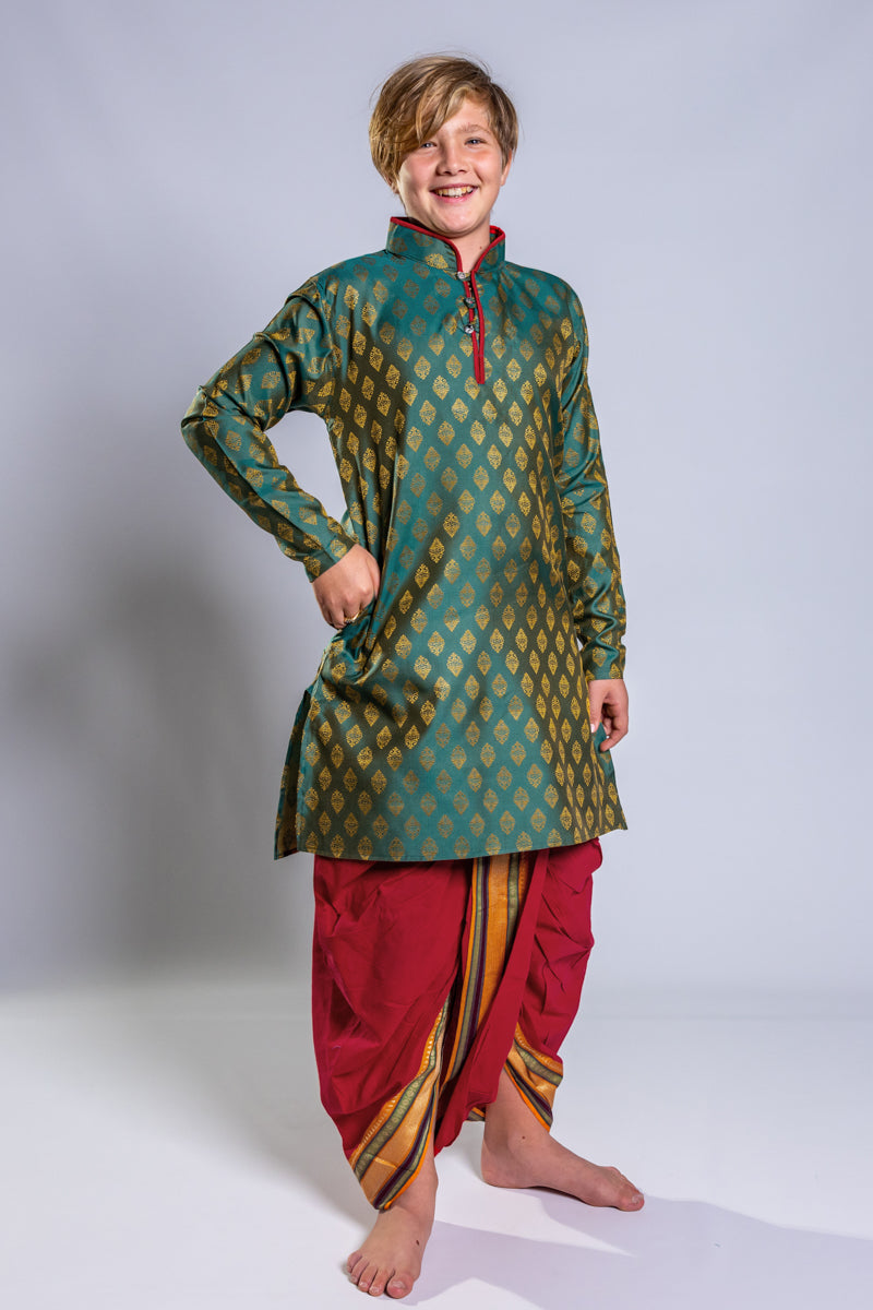 Fern Green Jacquard Kurta Set, 30 size