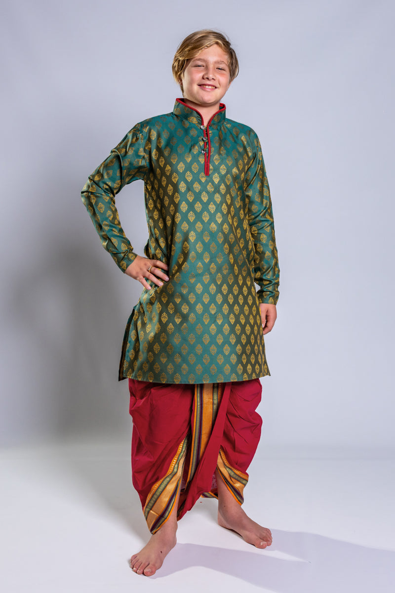 Fern Green Jacquard Kurta Set, 30 size