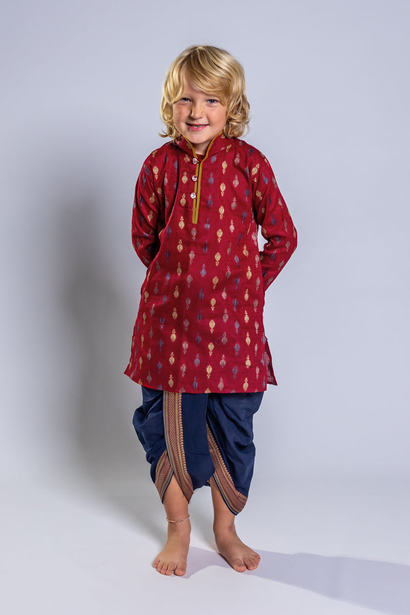 Burgundy Jacquard Kurta Set, 24 size