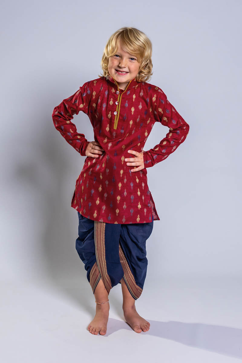 Burgundy Jacquard Kurta Set, 24 size