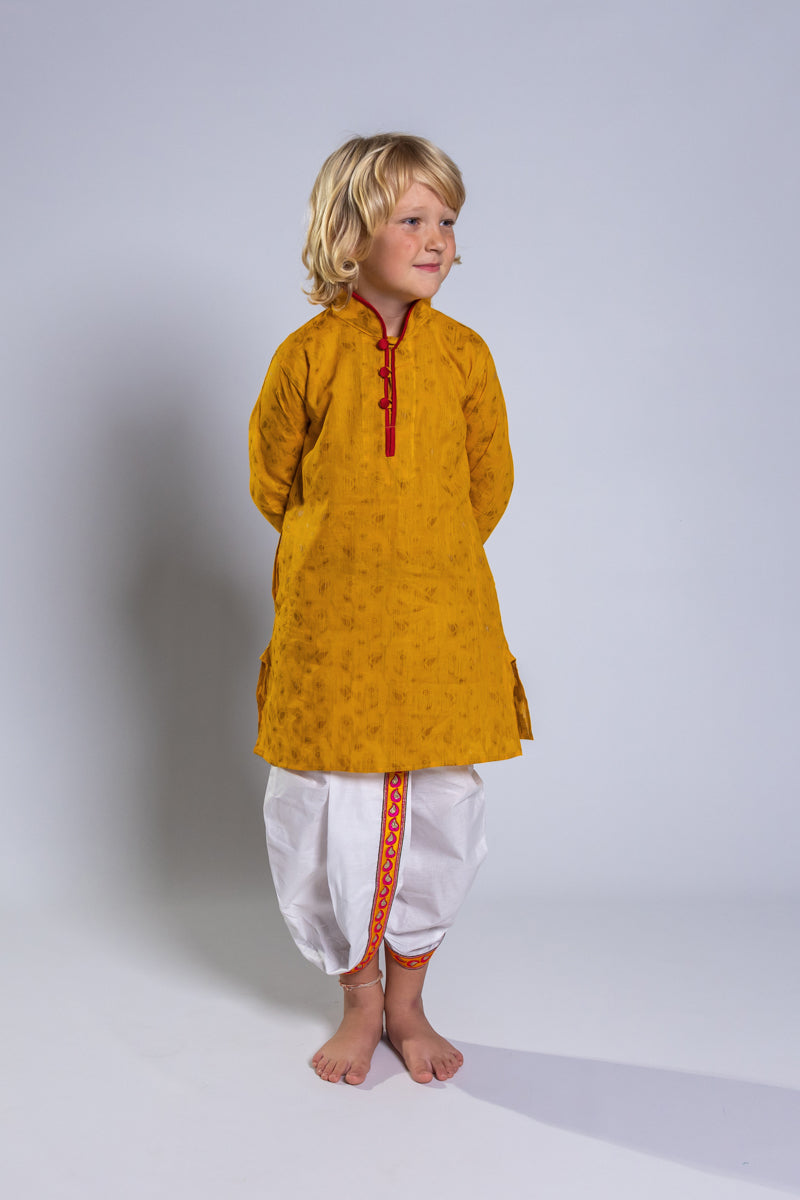 Golden Yellow Jacquard Kurta Set, 24 size