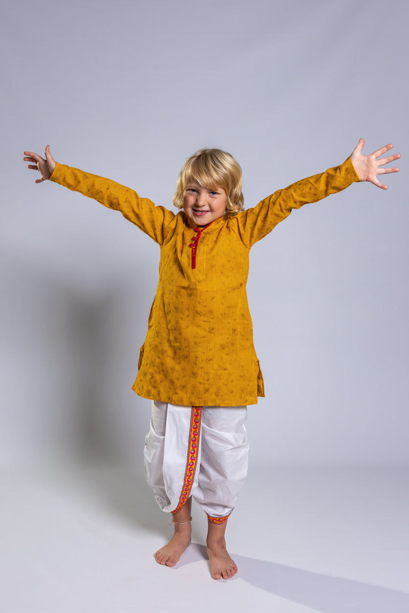Golden Yellow Jacquard Kurta Set, 24 size