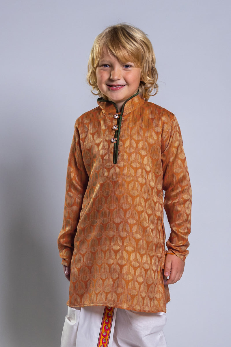 Peachy Orange Jacquard Kurta, 24 size