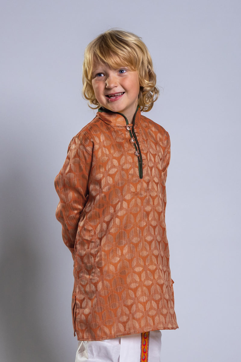 Peachy Orange Jacquard Kurta, 24 size