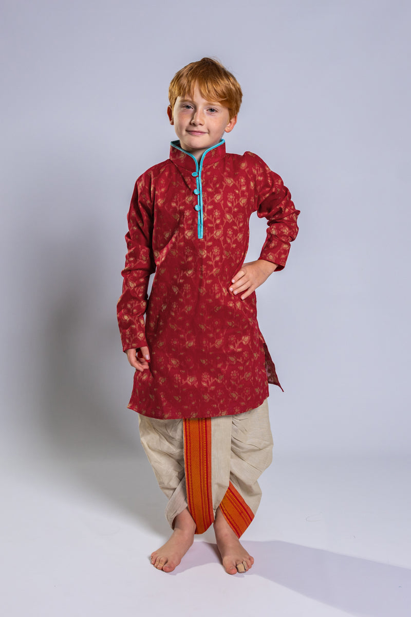 Carmine Red Jacquard Kurta Set, 26 size