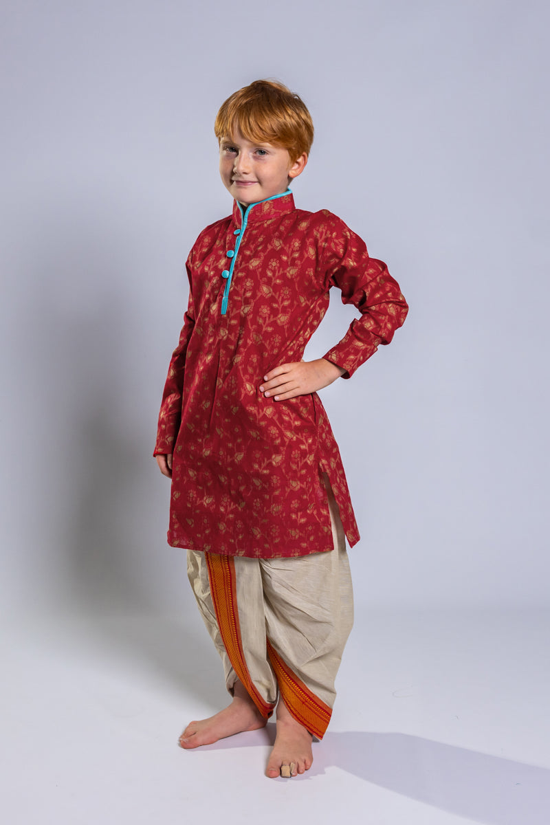 Carmine Red Jacquard Kurta Set, 26 size