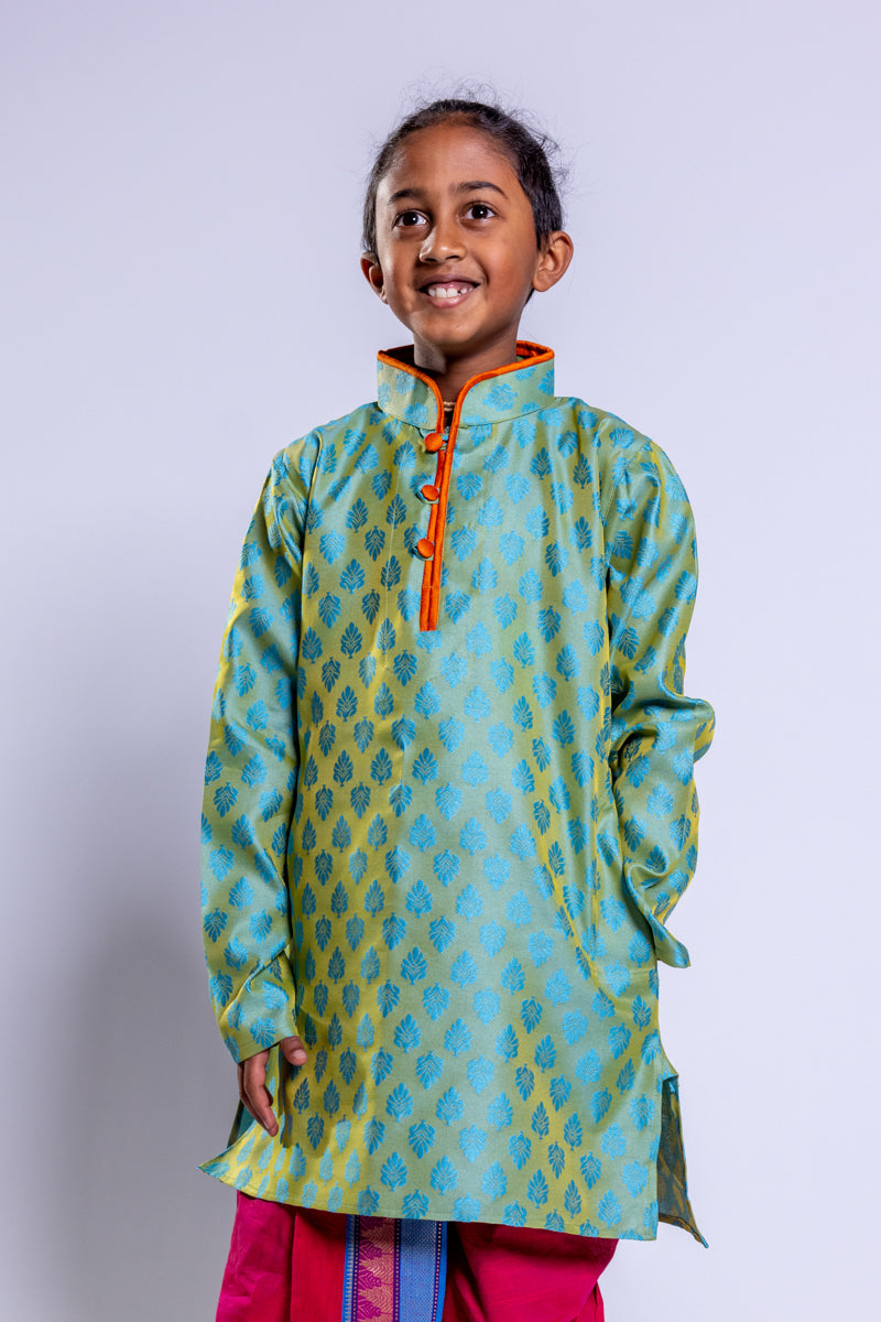 Light Bright Green Jacquard Kurta, 28 size