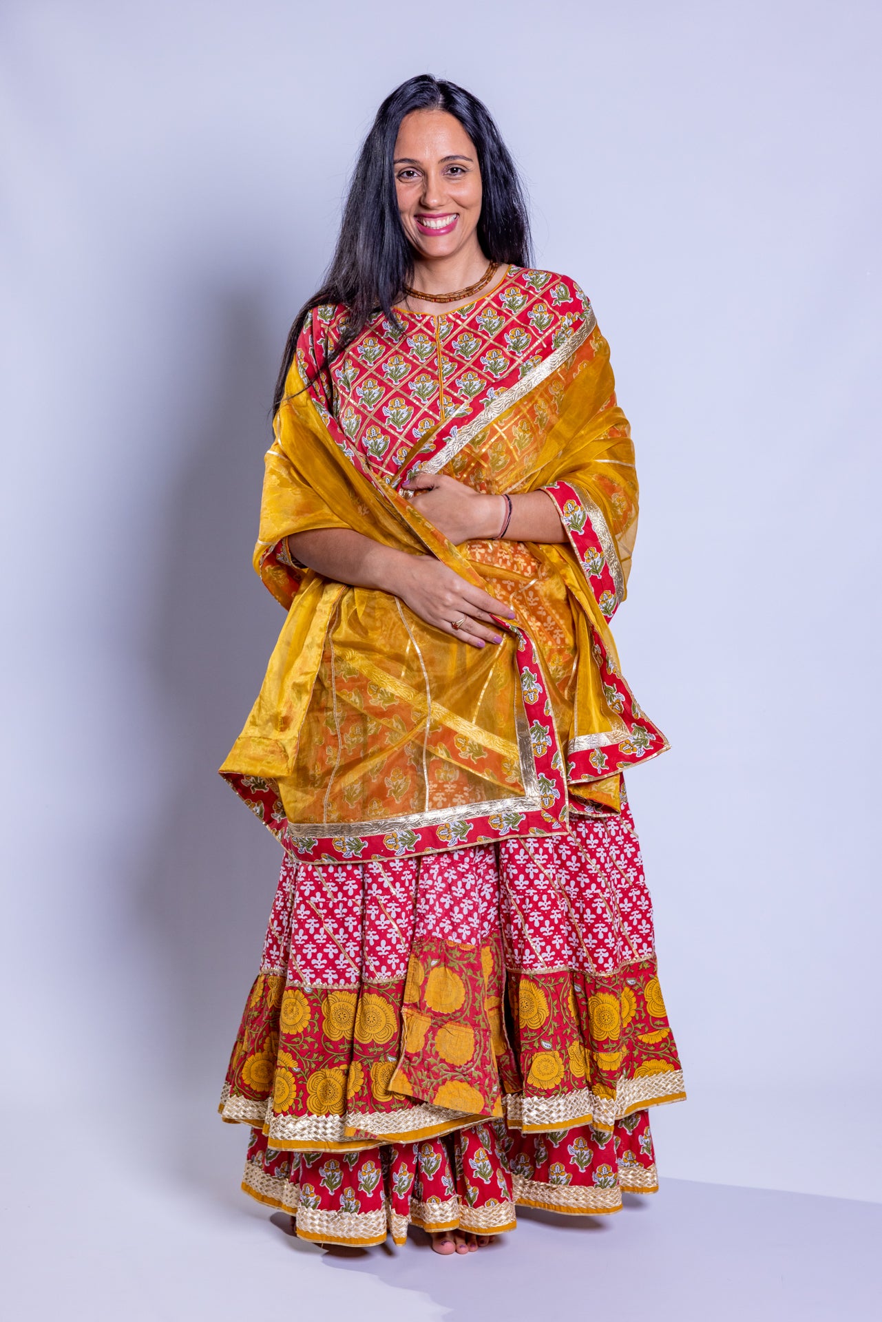 Red Golden Sharara Set