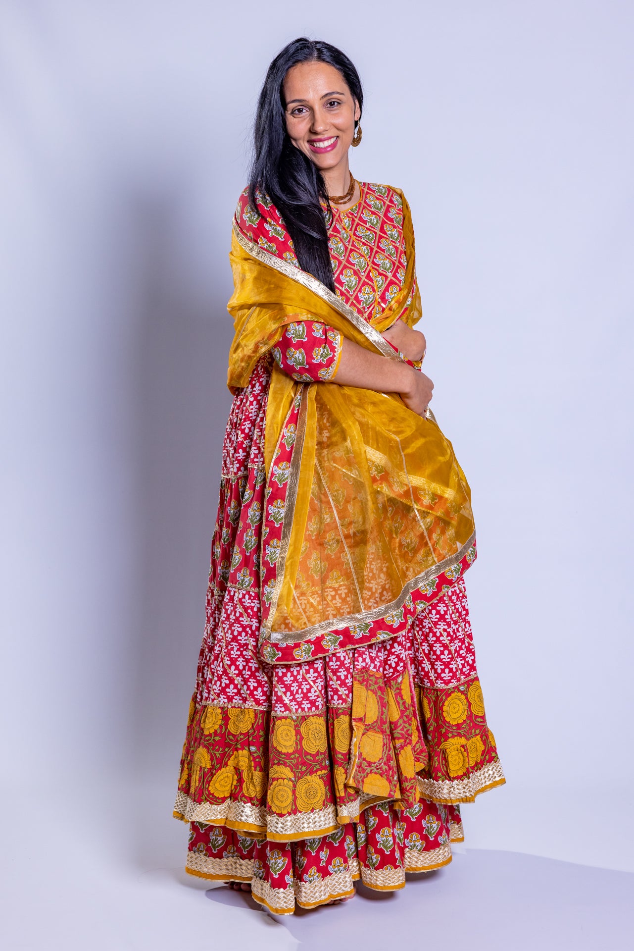 Red Golden Sharara Set