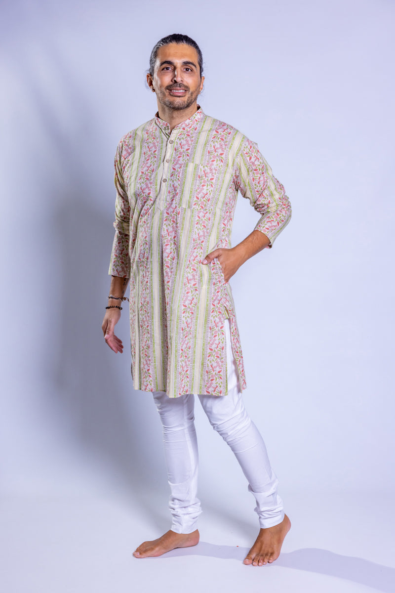 Kurta in cotone stampato con pantaloni