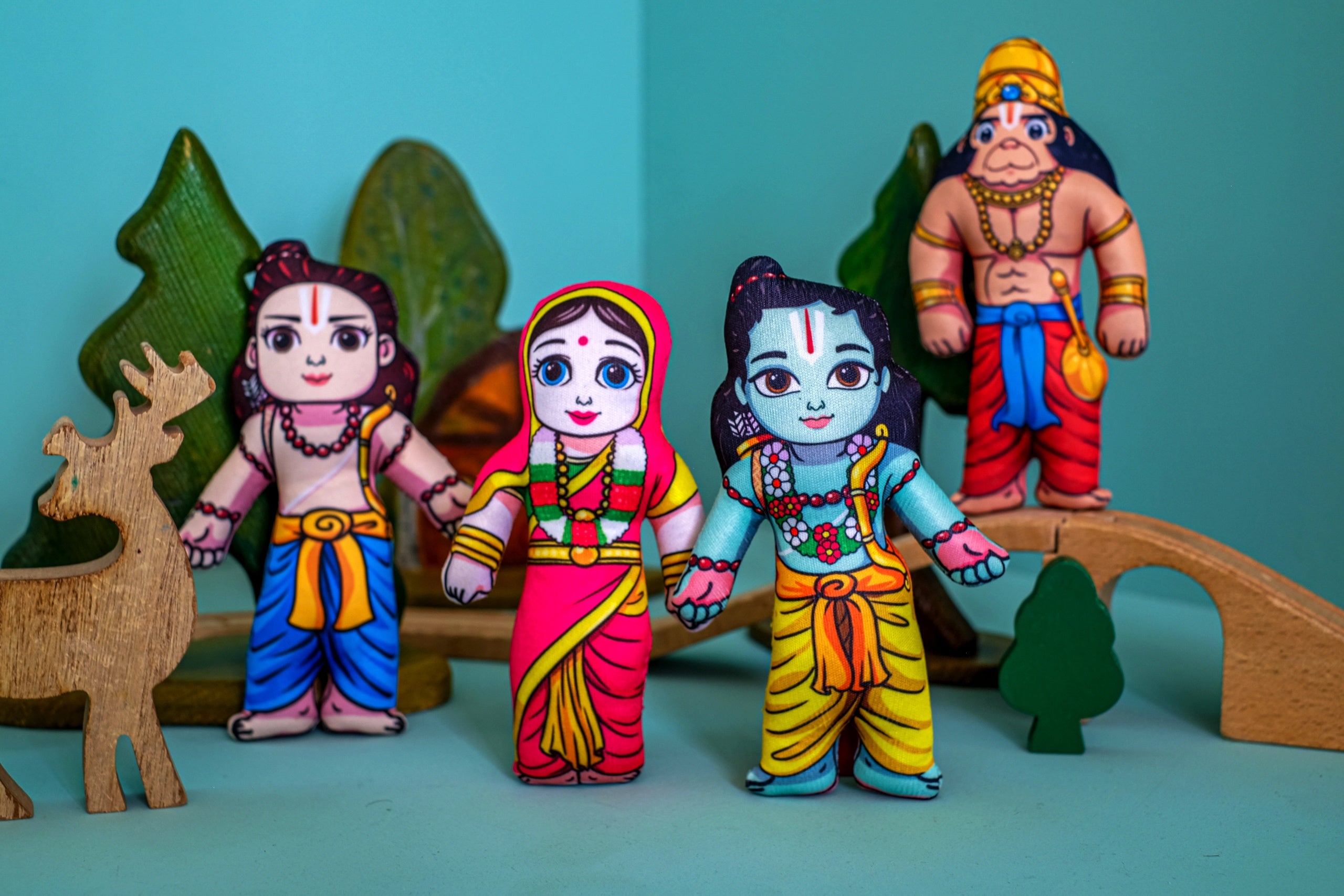 Lord Rama's Family (Sita, Rama, Lakshmana and Hanuman) - Children's Stuffed Toys