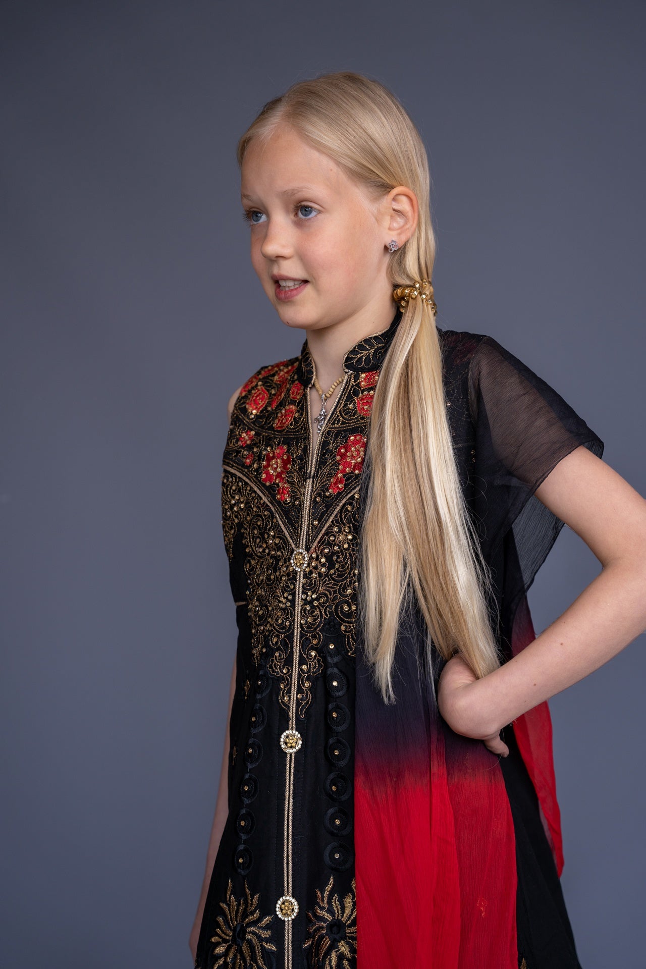Black & Red Churidar Set, 11-12 years
