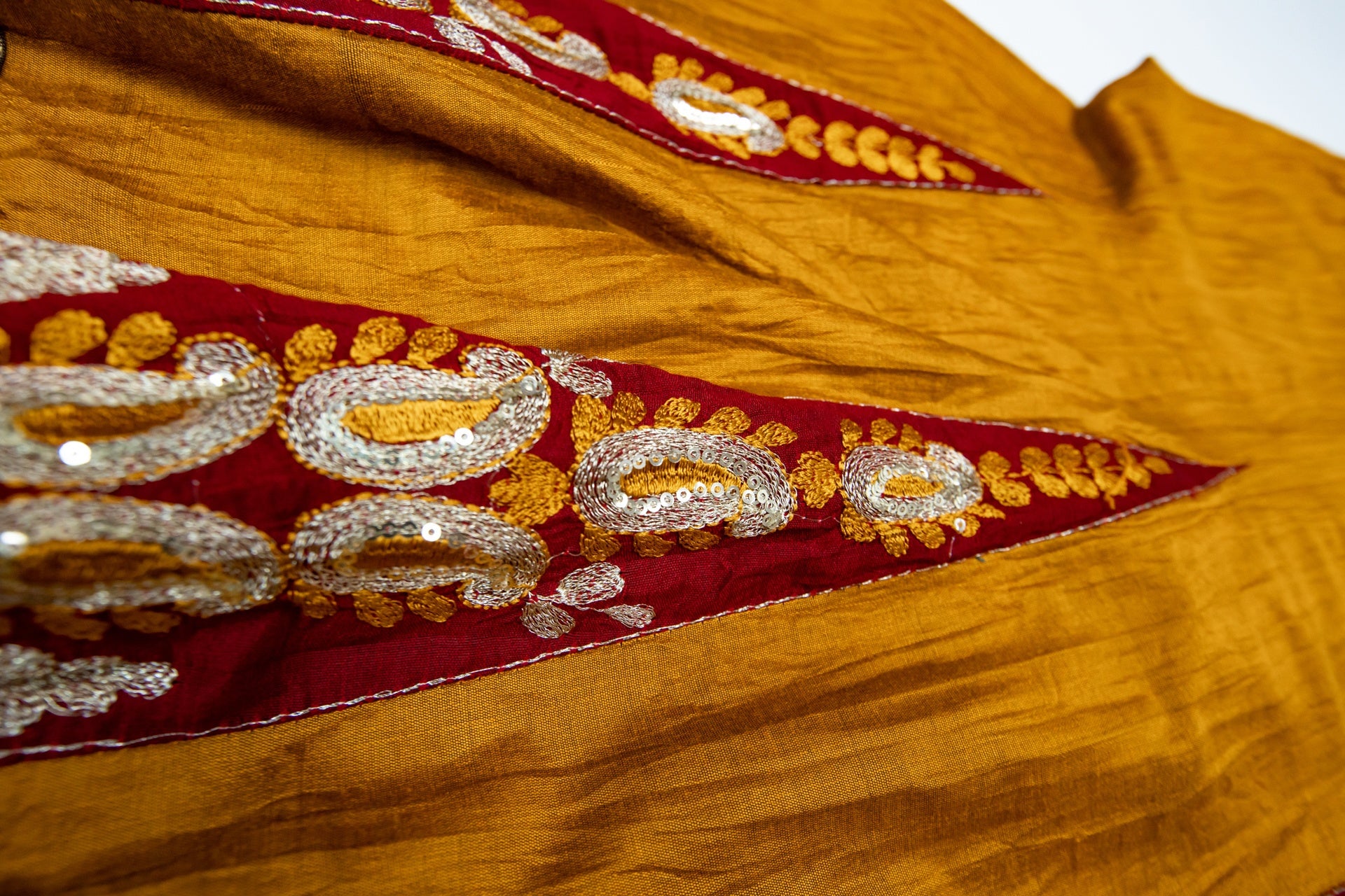 Old Gold & Red Churidar Set, 11-12 years