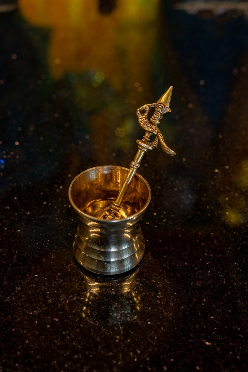 Brass Puja Spoon with Peacock