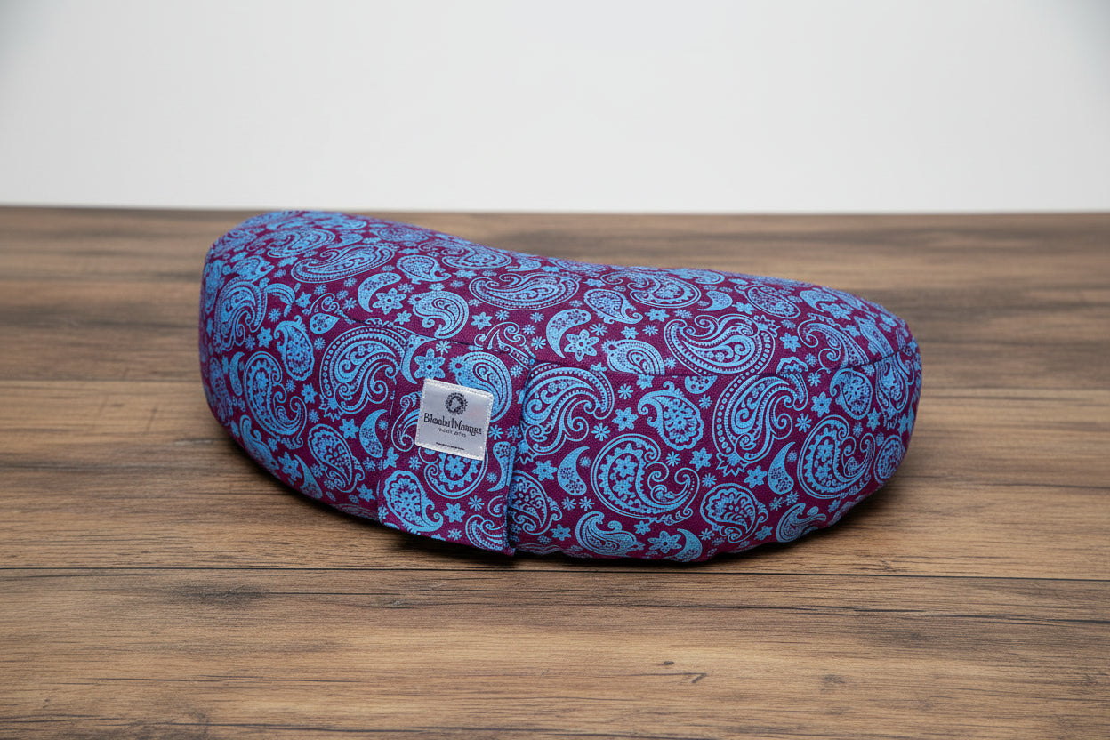 Meditation Cushion, Half-moon, Purple Paisley