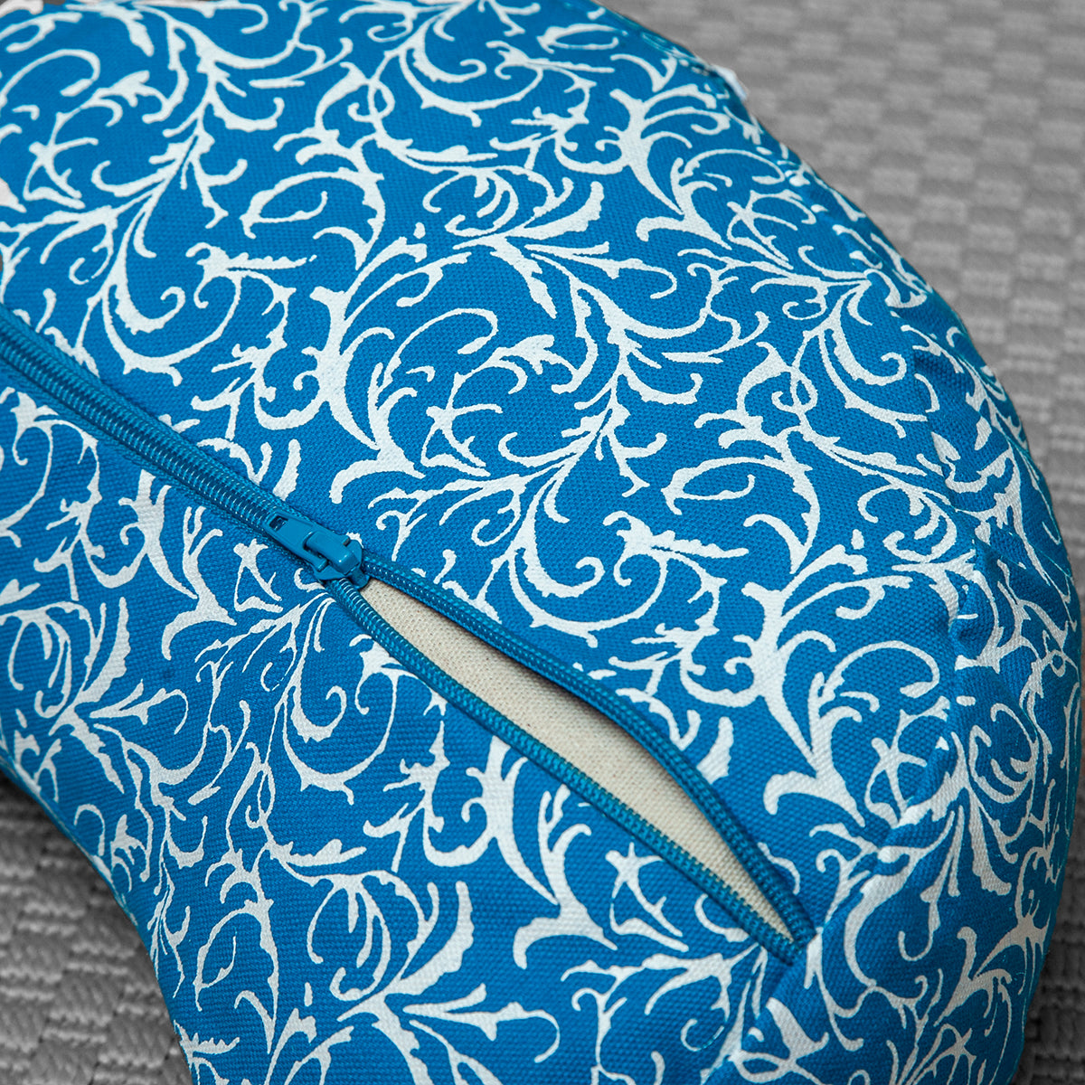 Meditation Cushion, Half-moon, Azure Vines