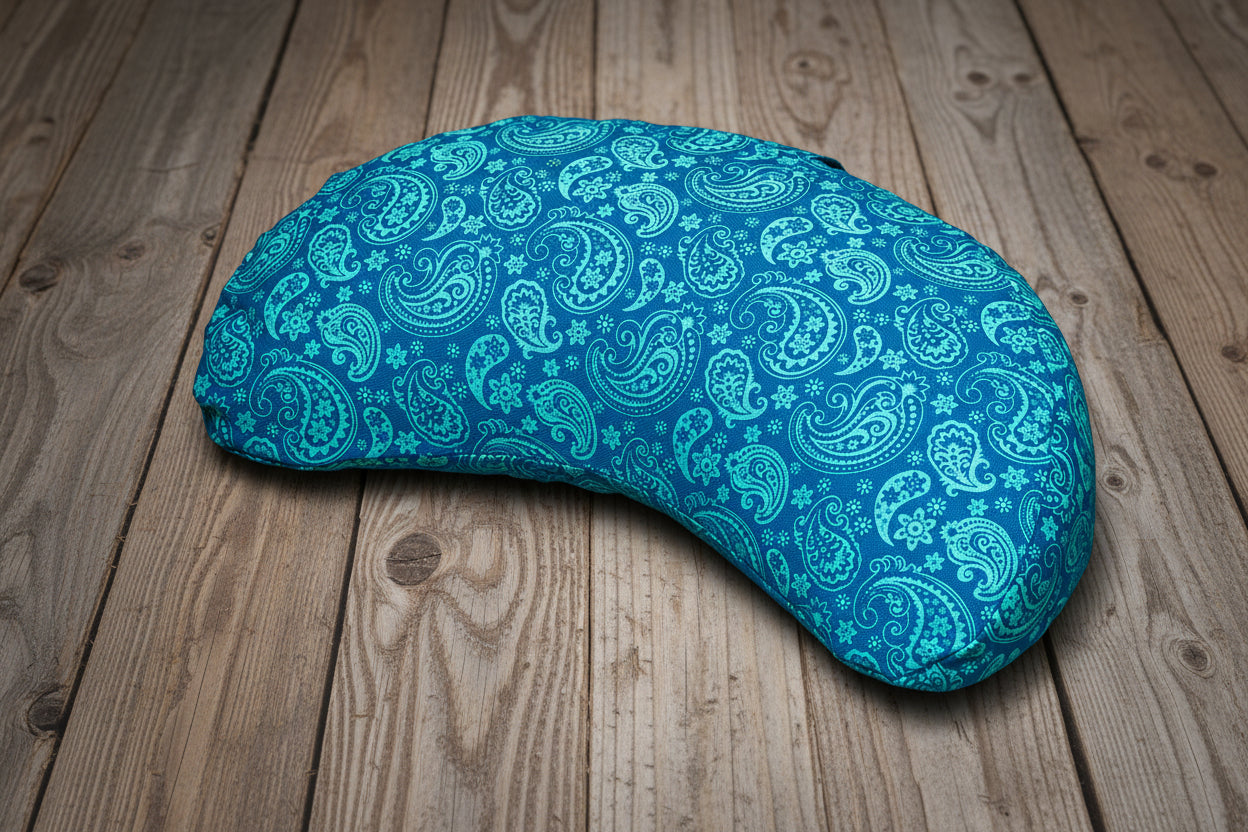 Meditation Cushion, Half-moon, Turquoise Paisley