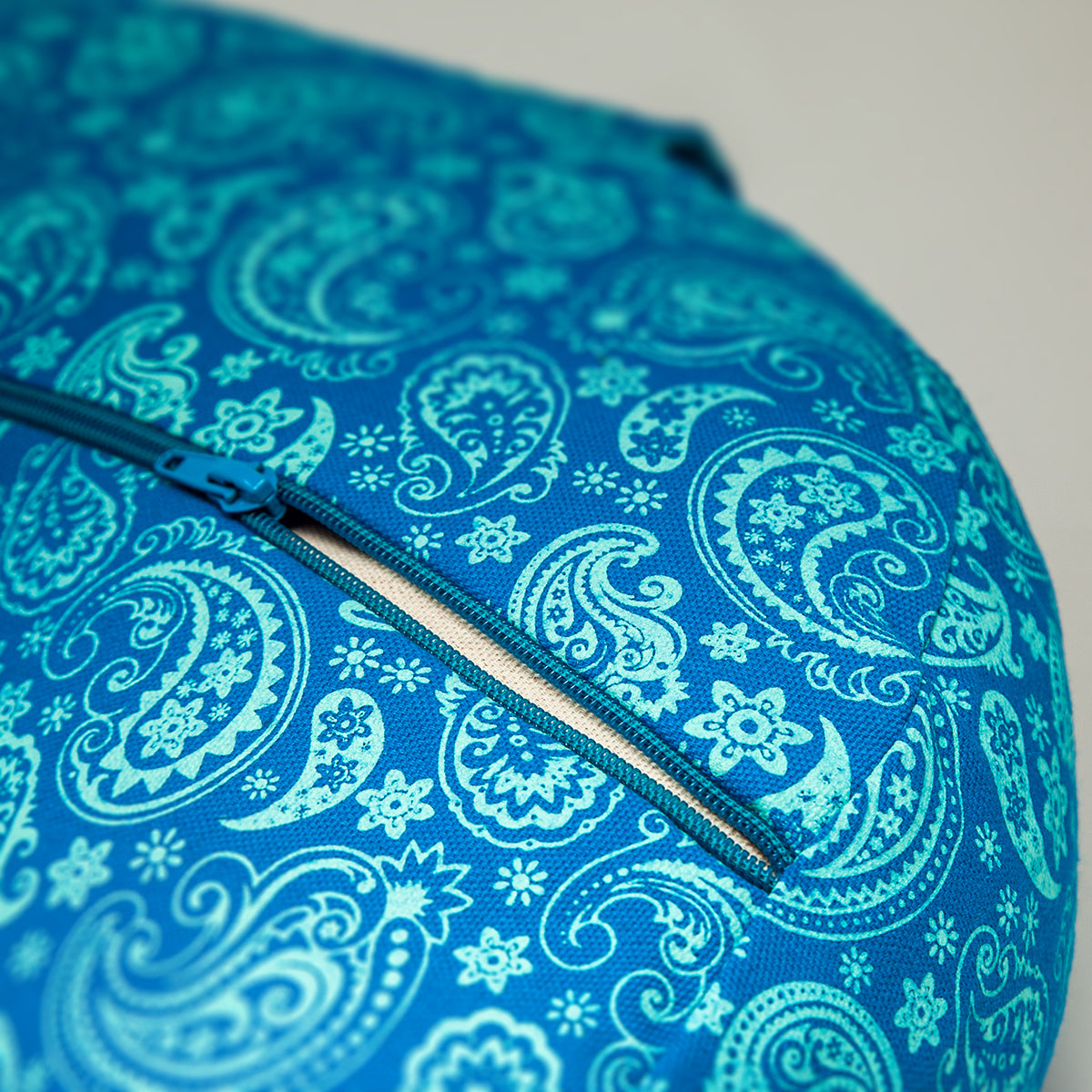 Meditation Cushion, Half-moon, Turquoise Paisley