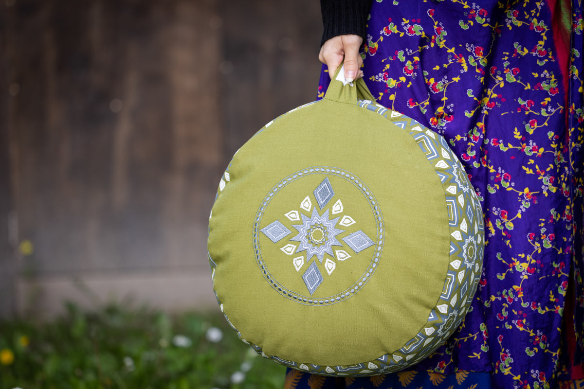 Meditation Cushion, Full-round, Sage Sunburst