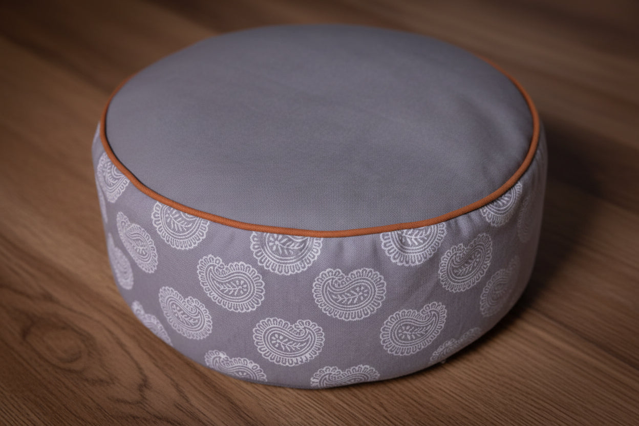 Meditation Cushion, Full-round, Slate Banyan Leaf