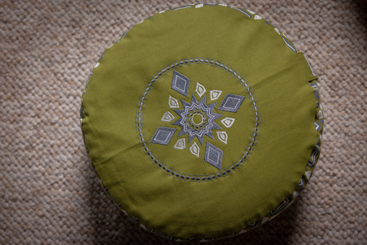 Meditation Cushion, Full-round, Sage Sunburst