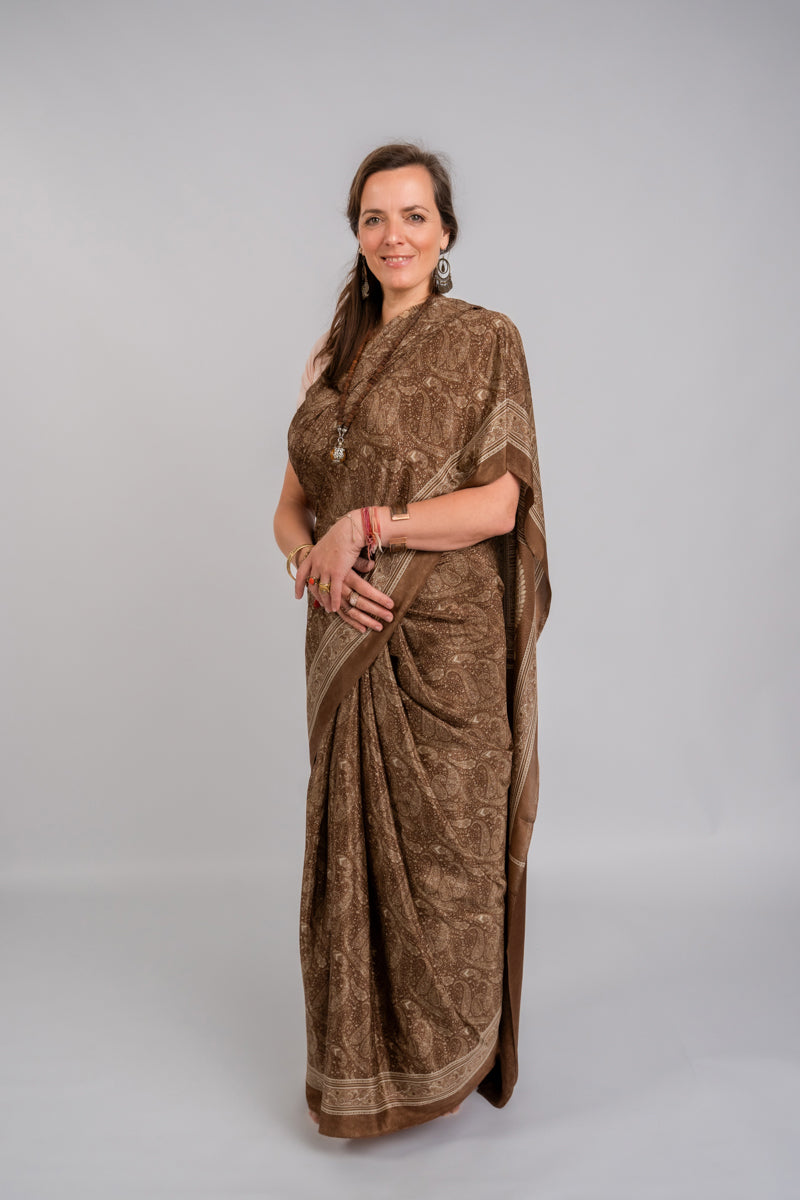 Golden Brown Poly Crepe Silk Saree