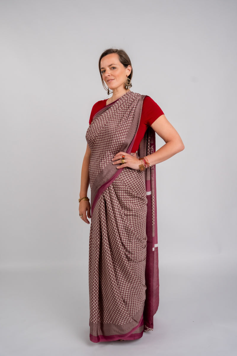 Rouge Poly Crepe Silk Saree