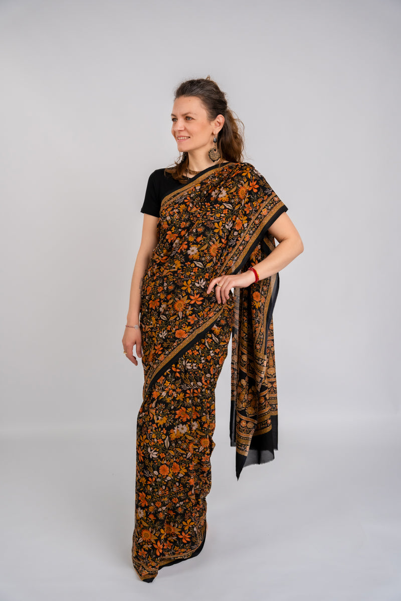 Black Poly Crepe Silk Saree