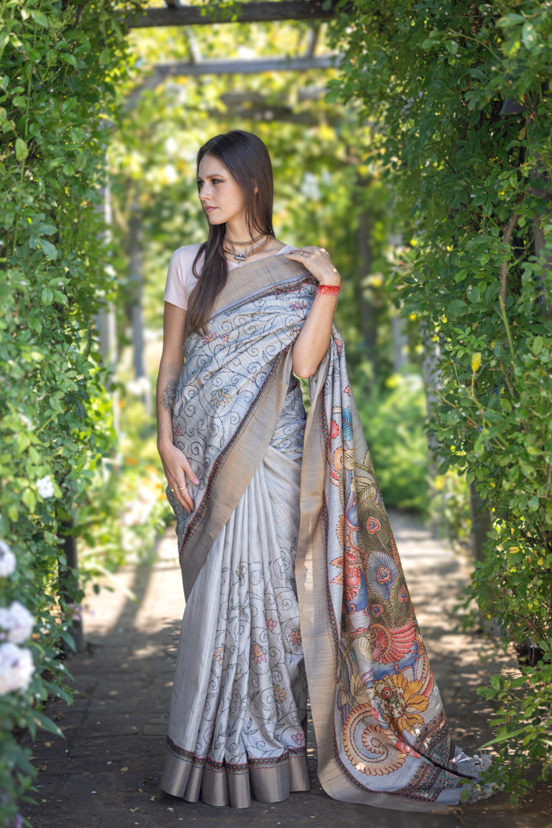 Platinum Crepe Cotton Digital Print Saree