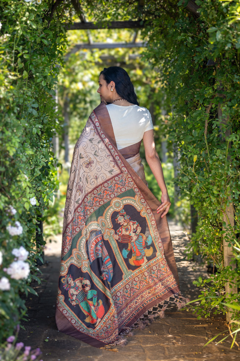 Golden Beige Crepe Cotton Digital Print Saree