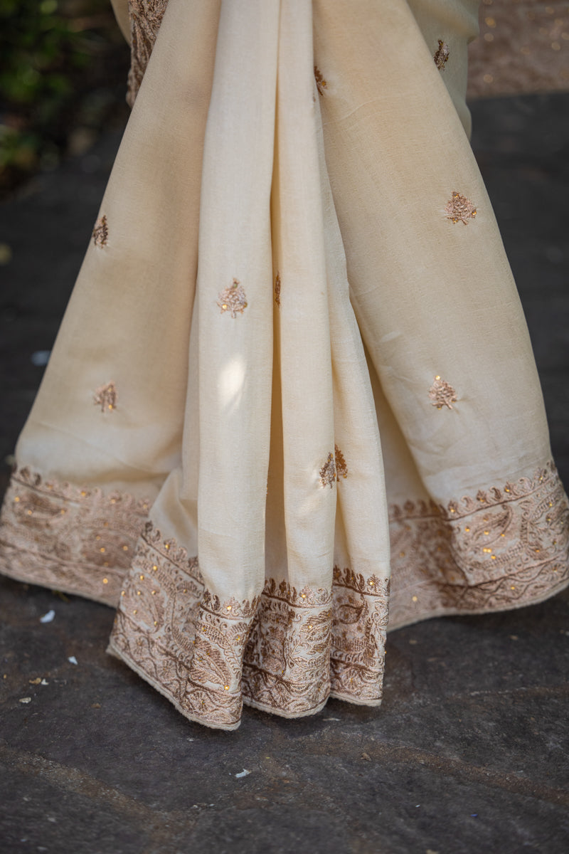 Golden Cream Chinon Silk Saree